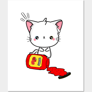 Angora Cat Spilled a bottle of ketchup Posters and Art